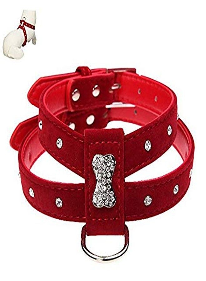 Nema NM Nema Bling Rhinestone Leather Puppy Collar Harness for Chihuahua Teacup - Red - Extra Large - Image 1